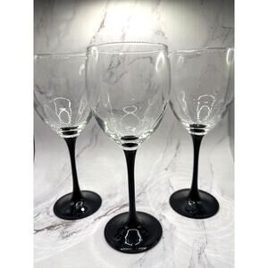 Luminarc Domino Signature Black Wine / Water Glasses Set of 3 Vintage Barware